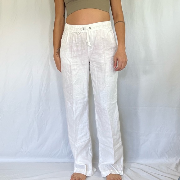 Kenar White Straight Leg Linen Pants - Picture 1 of 7